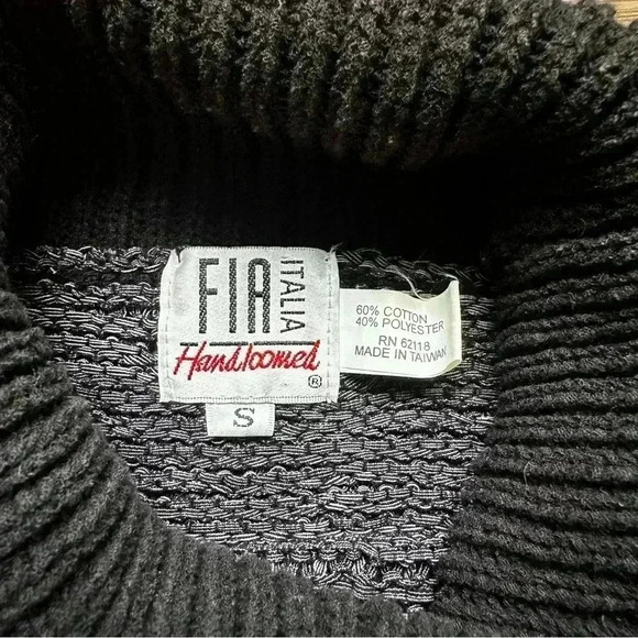 Vintage Fia Italia Womens Turtleneck Sweater Small Hand Loomed 90s Neutral Knit - Picture 2 of 7